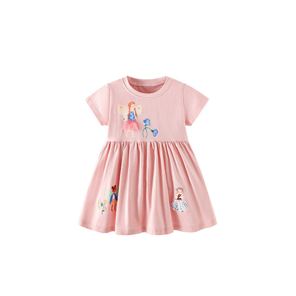 MyKids-USA® Baby Kids Girls Short Sleeves Flowers and Cartoon Pattern Dress