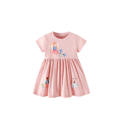 MyKids-USA® Baby Kids Girls Short Sleeves Flowers and Cartoon Pattern Dress