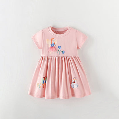 MyKids-USA® Baby Kids Girls Short Sleeves Flowers and Cartoon Pattern Dress