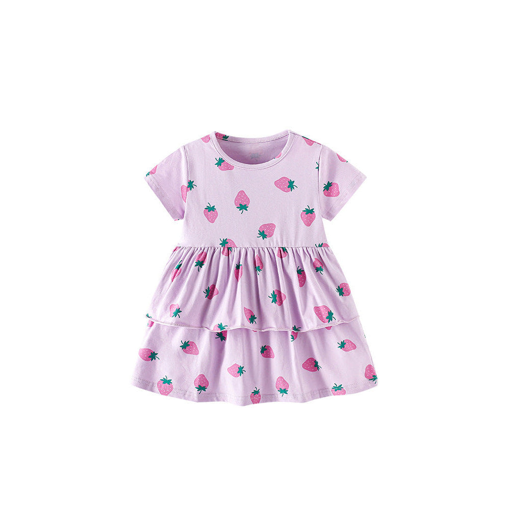 MyKids-USA® Baby Kids Girls Short Sleeves Cute Strawberry Pattern Dress