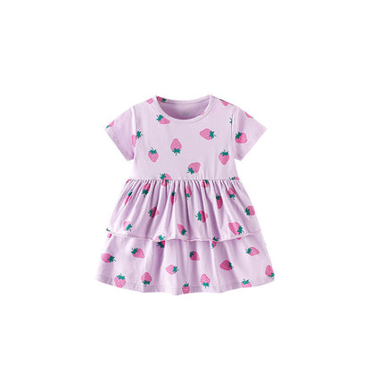 MyKids-USA® Baby Kids Girls Short Sleeves Cute Strawberry Pattern Dress
