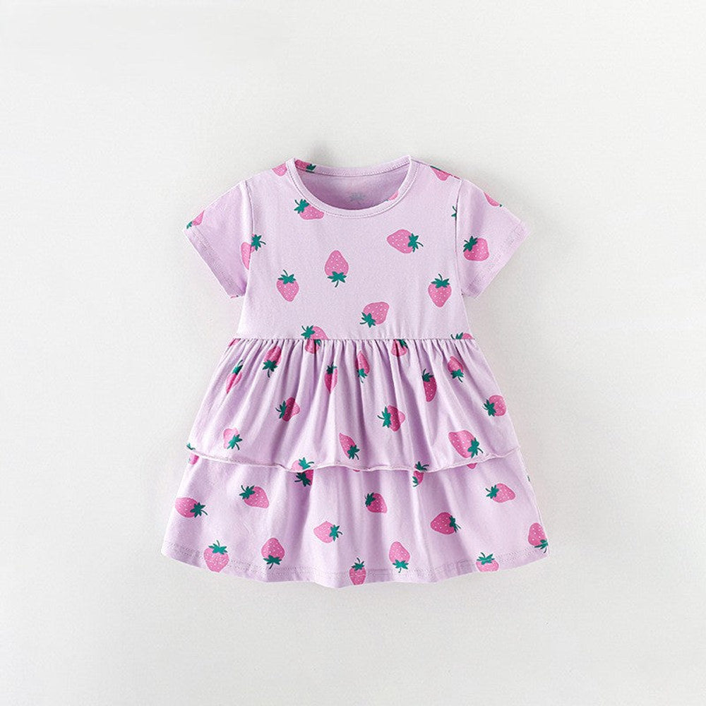 MyKids-USA® Baby Kids Girls Short Sleeves Cute Strawberry Pattern Dress