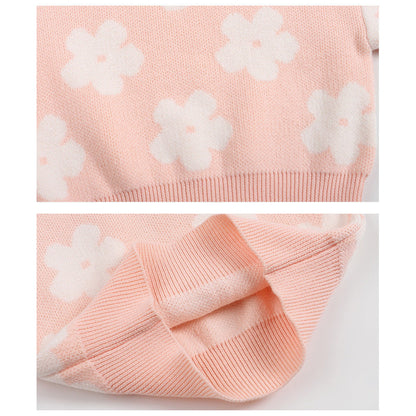 MyKids-USA® Flowers Pattern Long Sleeves Pink Knitted Pullover for Stylish Girls