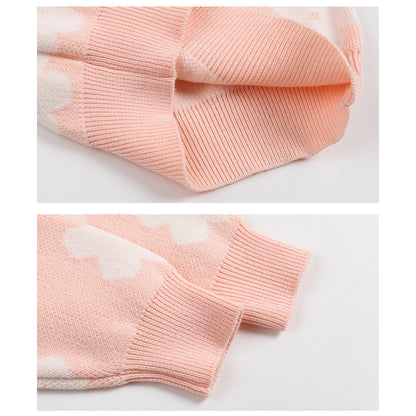 MyKids-USA® Flowers Pattern Long Sleeves Pink Knitted Pullover for Stylish Girls