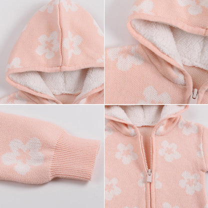 MyKids-USA® Design Baby Kids Girls Long Sleeves Flowers Pattern Fleece-Lined Rompers