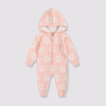 MyKids-USA® Design Baby Kids Girls Long Sleeves Flowers Pattern Fleece-Lined Rompers