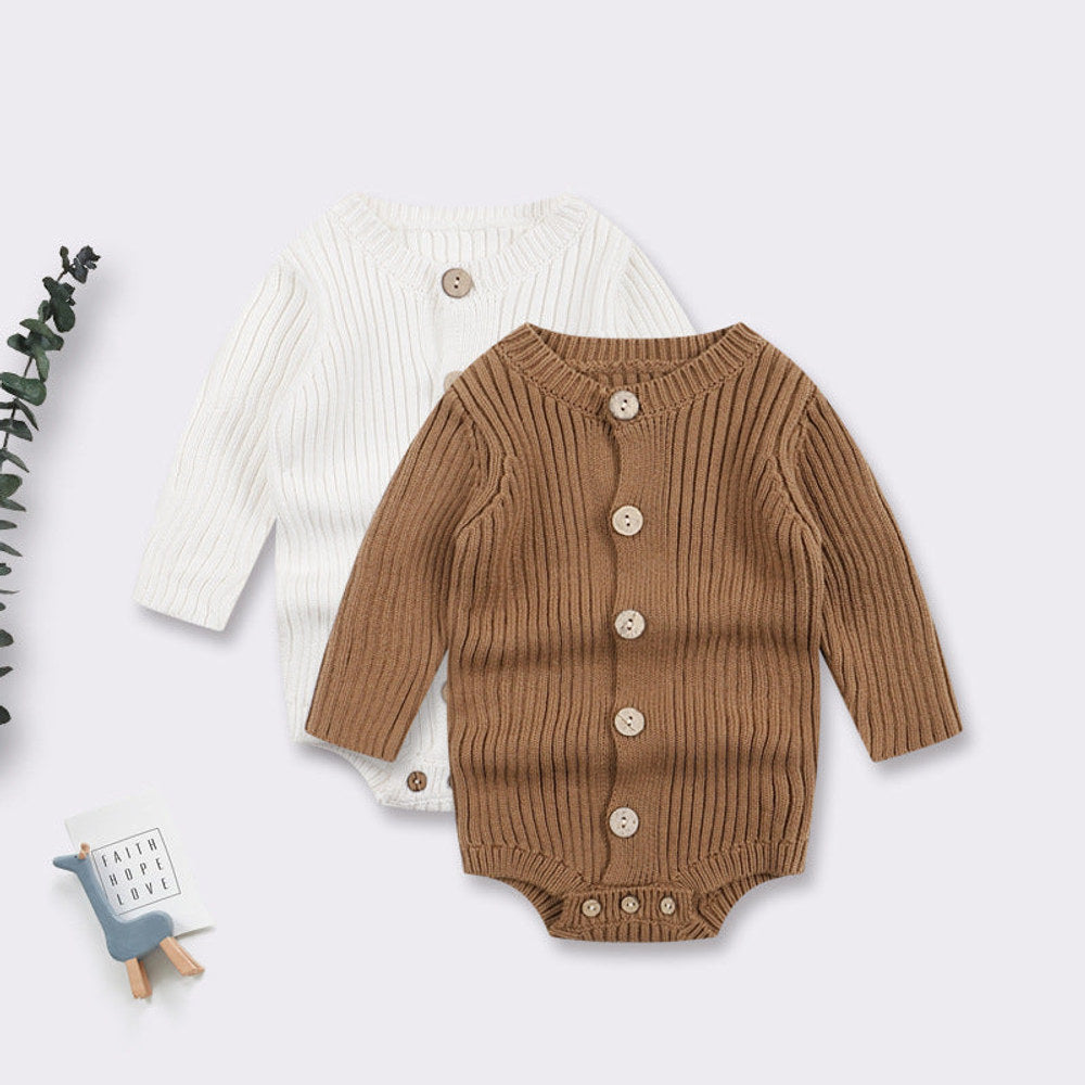 MyKids-USA® Baby Kids Long Sleeves Solid Color Knitted Bodysuit