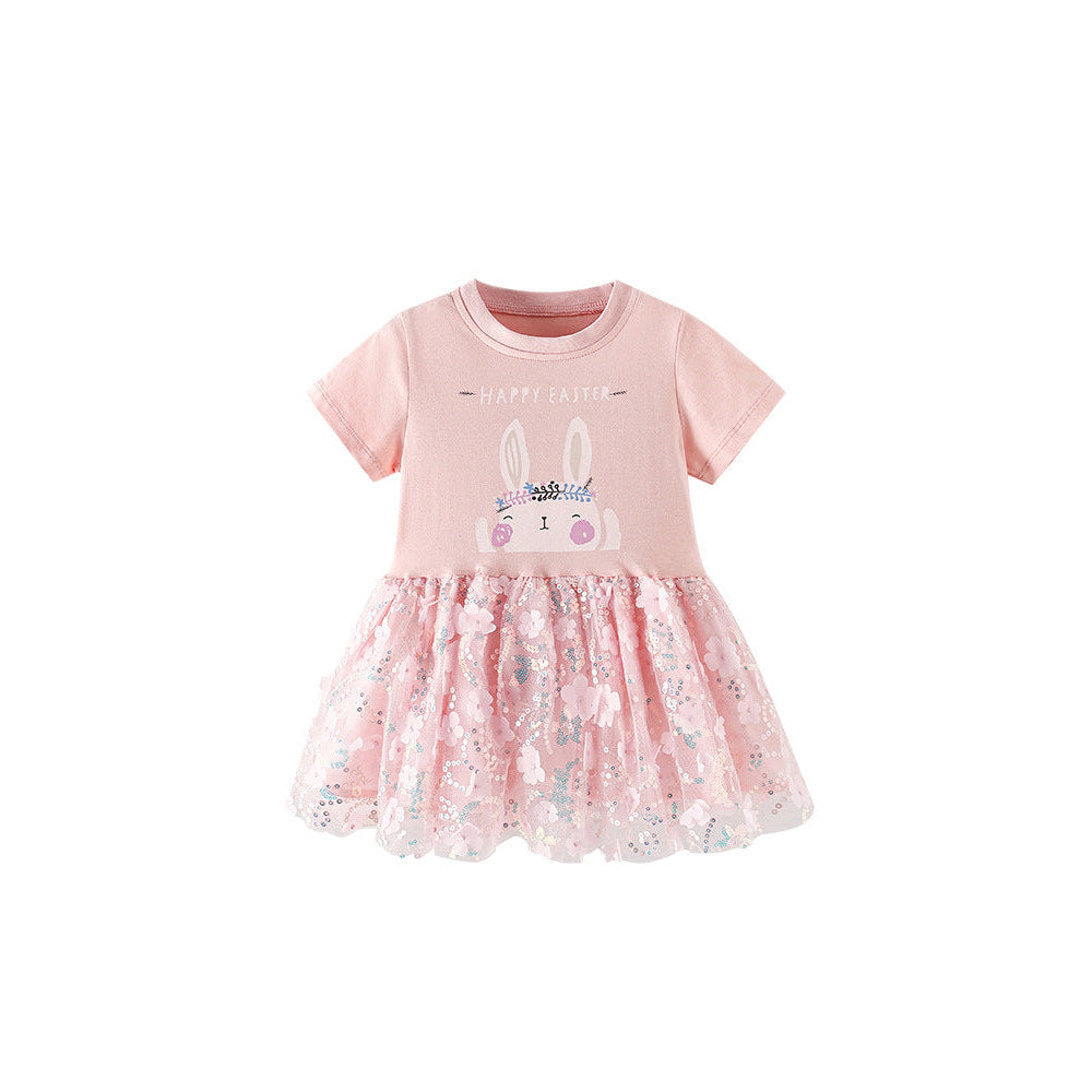 MyKids-USA® Baby Kids Girls Short Sleeves Cartoon and Flowers Pattern Dress