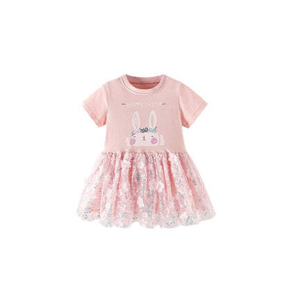 MyKids-USA® Baby Kids Girls Short Sleeves Cartoon and Flowers Pattern Dress