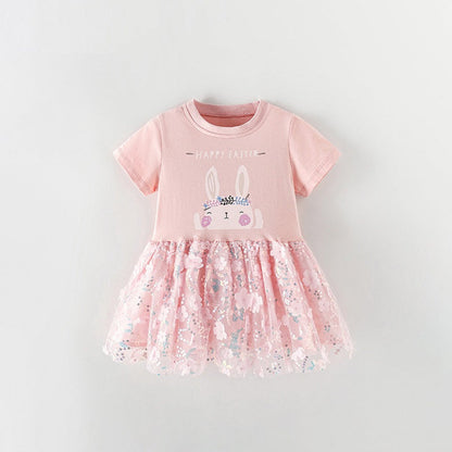 MyKids-USA® Baby Kids Girls Short Sleeves Cartoon and Flowers Pattern Dress