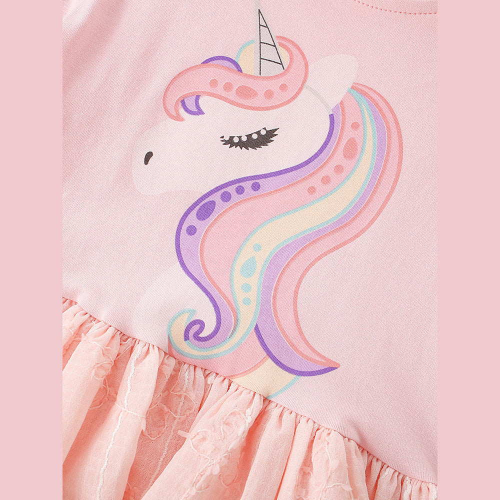 MyKids-USA® Baby Kids Girls Short Sleeves Cartoon Unicorn Pattern Dress