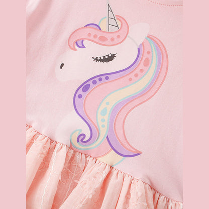 MyKids-USA® Baby Kids Girls Short Sleeves Cartoon Unicorn Pattern Dress