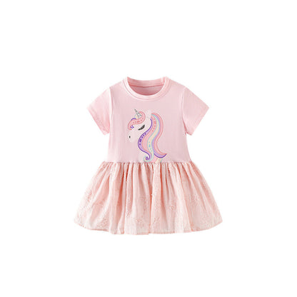 MyKids-USA® Baby Kids Girls Short Sleeves Cartoon Unicorn Pattern Dress