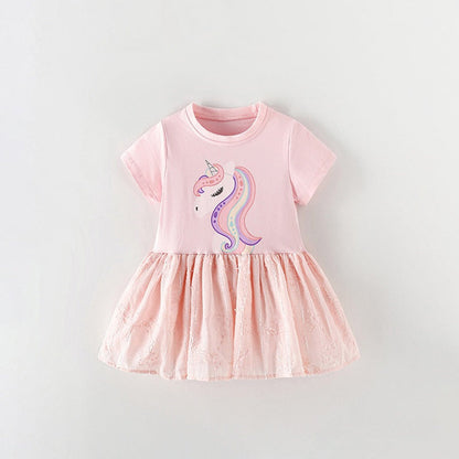 MyKids-USA® Baby Kids Girls Short Sleeves Cartoon Unicorn Pattern Dress