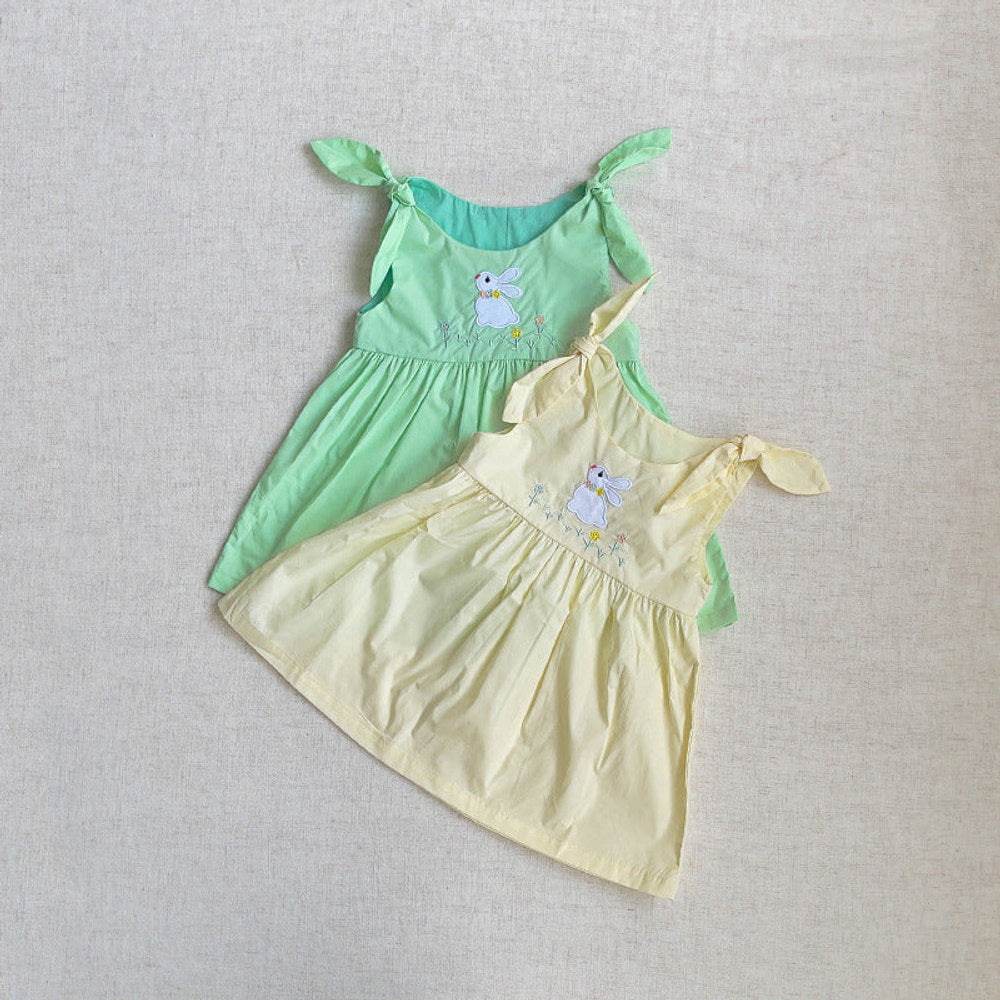 MyKids-USA® Baby Girls Sleeveless Rabbit Cartoon Embroidered Dress