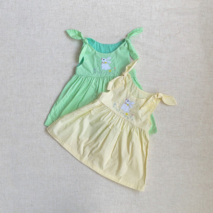 MyKids-USA® Baby Girls Sleeveless Rabbit Cartoon Embroidered Dress