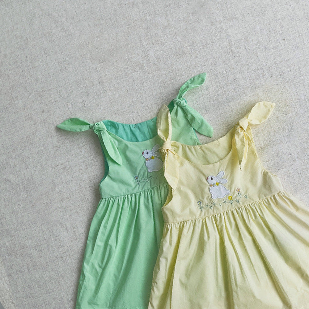 MyKids-USA® Baby Girls Sleeveless Rabbit Cartoon Embroidered Dress