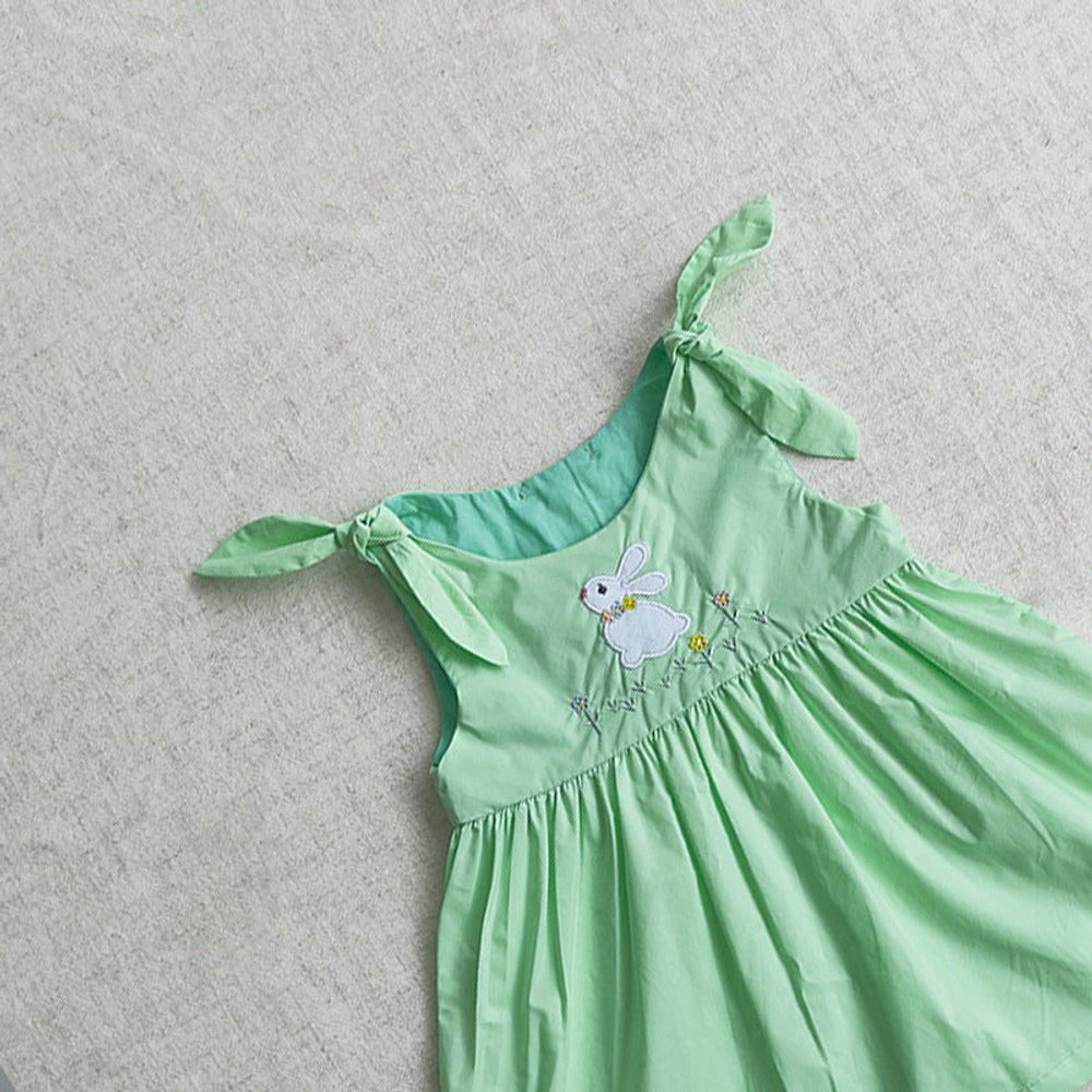 MyKids-USA® Baby Girls Sleeveless Rabbit Cartoon Embroidered Dress