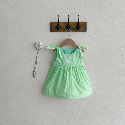 MyKids-USA® Baby Girls Sleeveless Rabbit Cartoon Embroidered Dress
