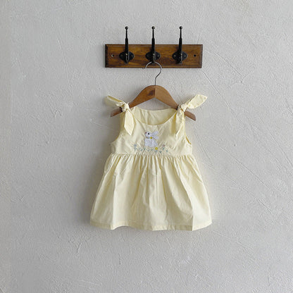 MyKids-USA® Baby Girls Sleeveless Rabbit Cartoon Embroidered Dress