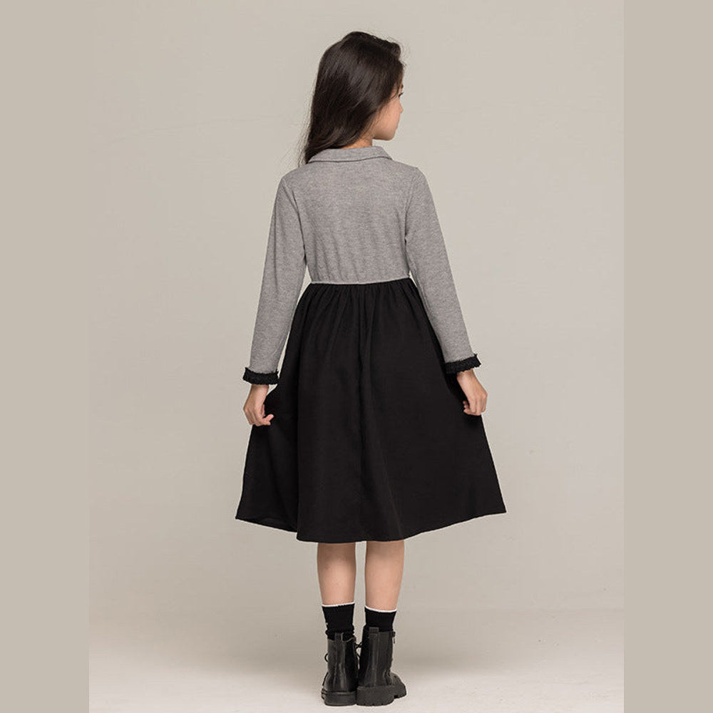 MyKids-USA® Long Sleeves Color Patchwork Dress for Stylish Girls