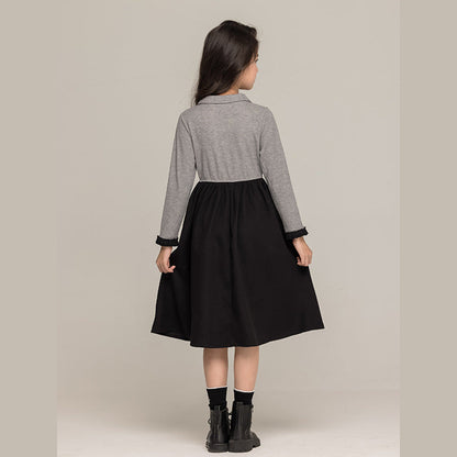 MyKids-USA® Long Sleeves Color Patchwork Dress for Stylish Girls