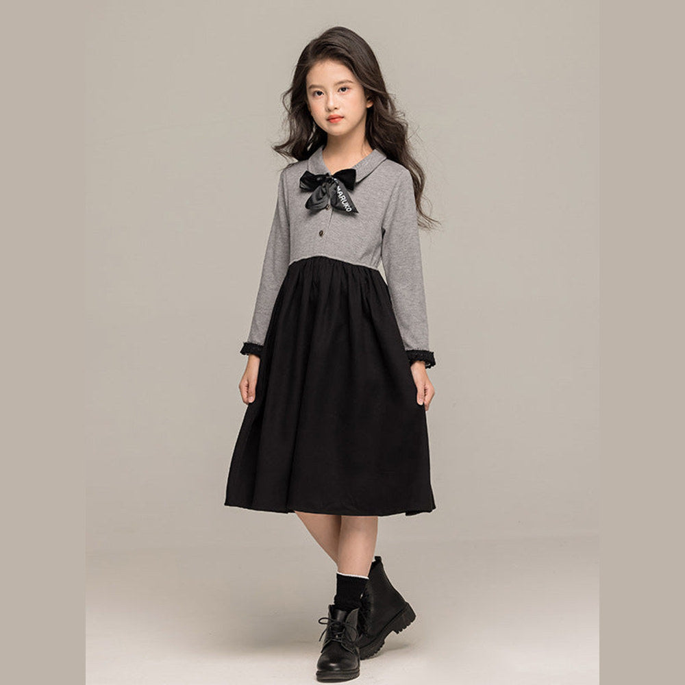 MyKids-USA® Long Sleeves Color Patchwork Dress for Stylish Girls