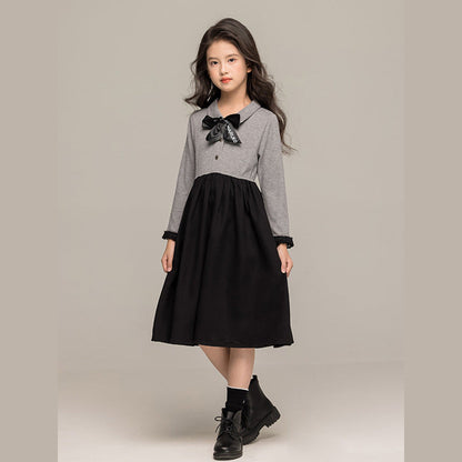 MyKids-USA® Long Sleeves Color Patchwork Dress for Stylish Girls