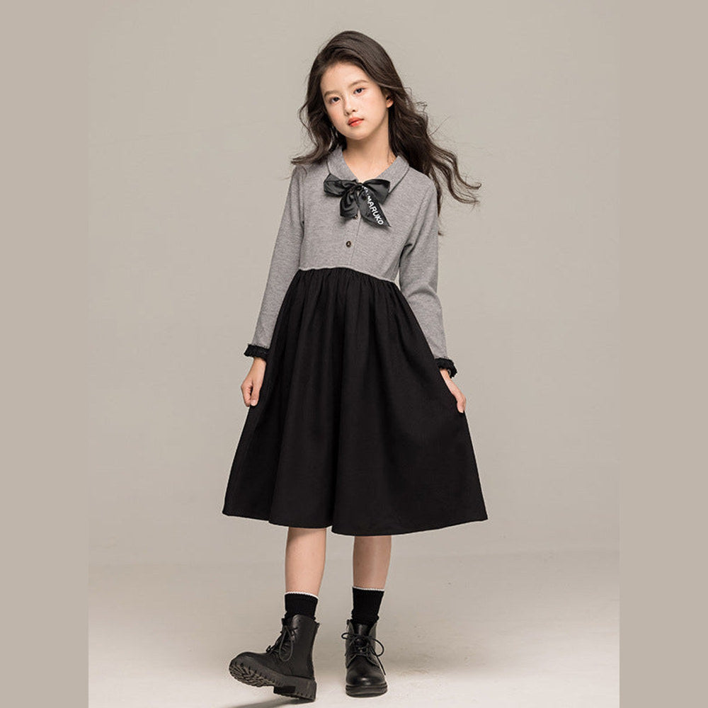 MyKids-USA® Long Sleeves Color Patchwork Dress for Stylish Girls