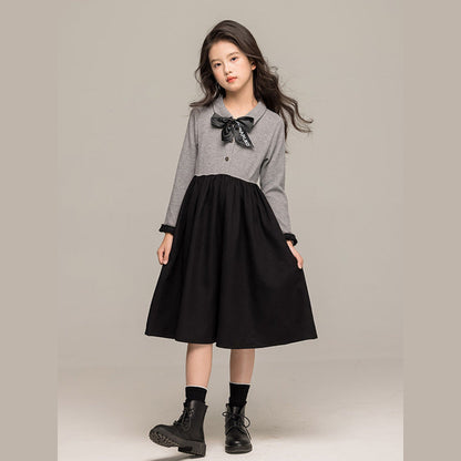 MyKids-USA® Long Sleeves Color Patchwork Dress for Stylish Girls
