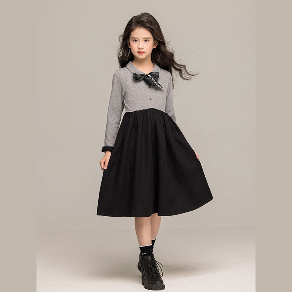 MyKids-USA® Long Sleeves Color Patchwork Dress for Stylish Girls