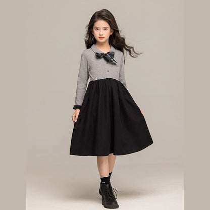 MyKids-USA® Long Sleeves Color Patchwork Dress for Stylish Girls