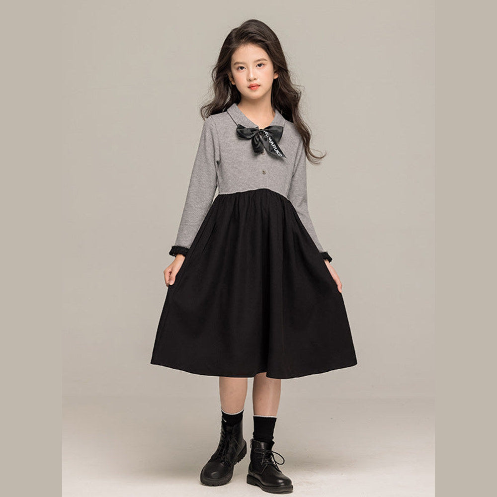 MyKids-USA® Long Sleeves Color Patchwork Dress for Stylish Girls