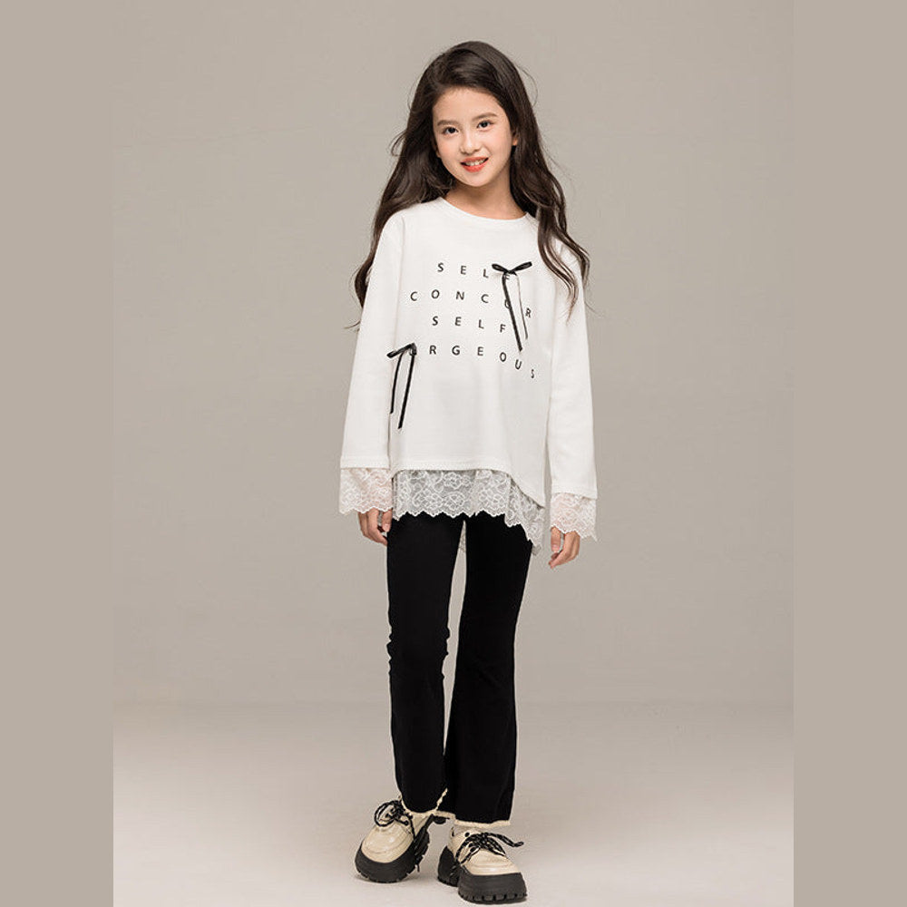 MyKids-USA® Kids Girls Long Sleeves Letters Pattern Top and Black Flared Pants Sets
