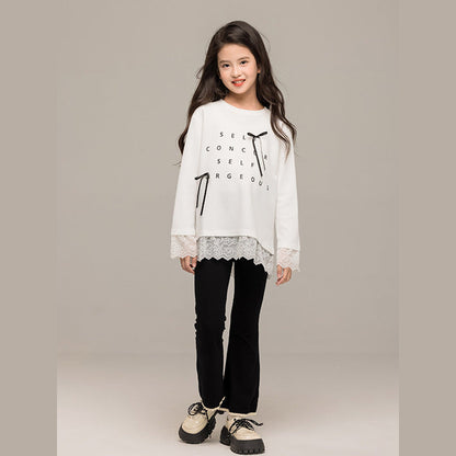 MyKids-USA® Kids Girls Long Sleeves Letters Pattern Top and Black Flared Pants Sets