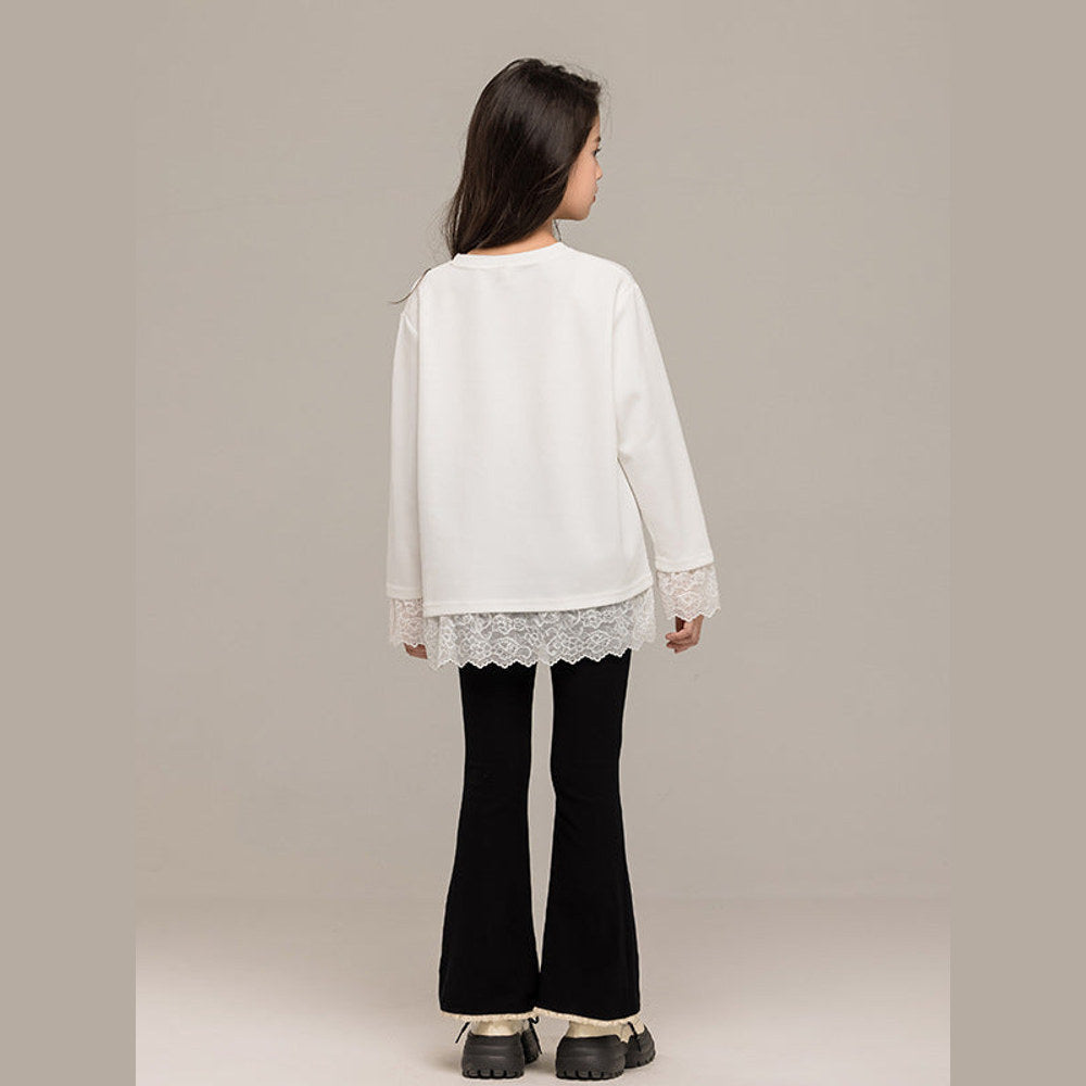 MyKids-USA® Kids Girls Long Sleeves Letters Pattern Top and Black Flared Pants Sets