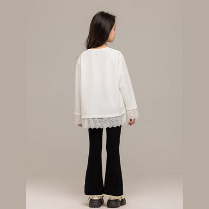 MyKids-USA® Kids Girls Long Sleeves Letters Pattern Top and Black Flared Pants Sets