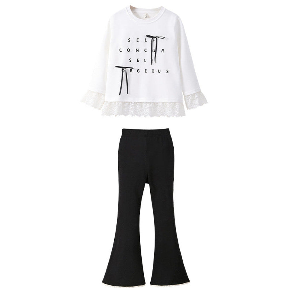 MyKids-USA® Kids Girls Long Sleeves Letters Pattern Top and Black Flared Pants Sets