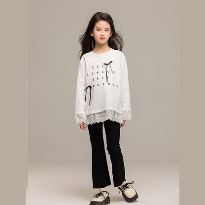 MyKids-USA® Kids Girls Long Sleeves Letters Pattern Top and Black Flared Pants Sets