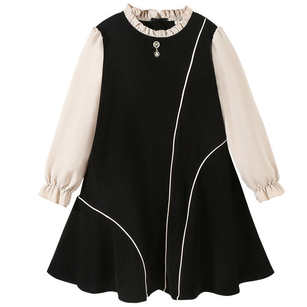 MyKids-USA® Long Sleeves Color Patchwork Dress for Stylish Girls