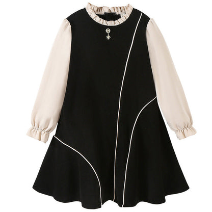 MyKids-USA® Long Sleeves Color Patchwork Dress for Stylish Girls