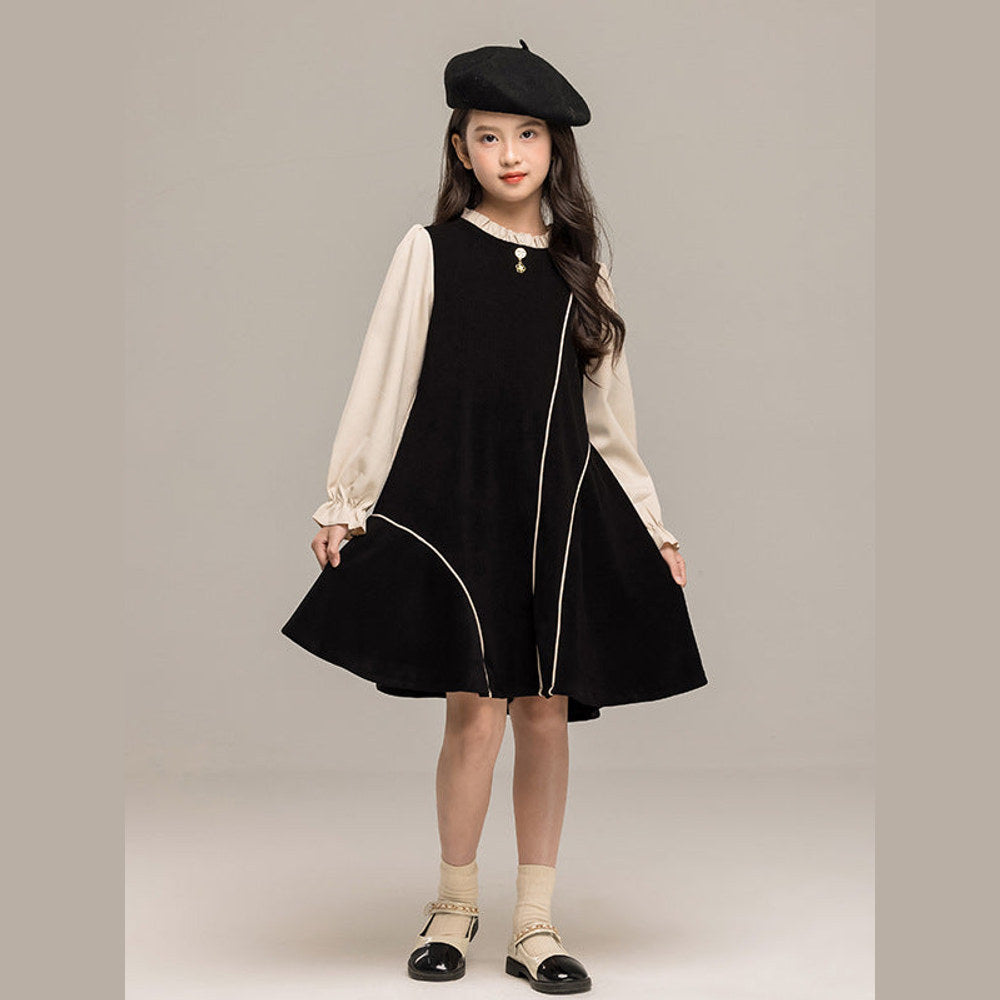 MyKids-USA® Long Sleeves Color Patchwork Dress for Stylish Girls