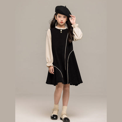 MyKids-USA® Long Sleeves Color Patchwork Dress for Stylish Girls