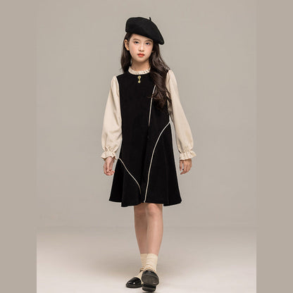 MyKids-USA® Long Sleeves Color Patchwork Dress for Stylish Girls