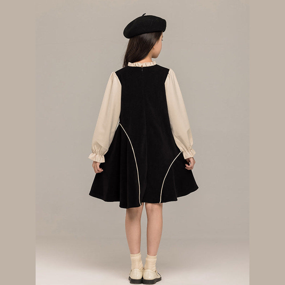 MyKids-USA® Long Sleeves Color Patchwork Dress for Stylish Girls