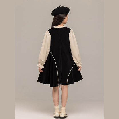 MyKids-USA® Long Sleeves Color Patchwork Dress for Stylish Girls