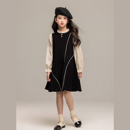 MyKids-USA® Long Sleeves Color Patchwork Dress for Stylish Girls