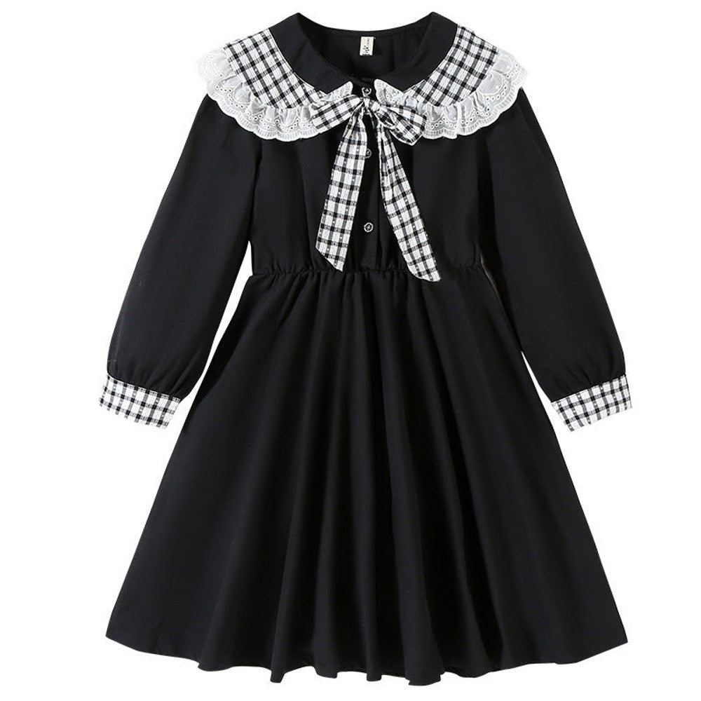 MyKids-USA® Long Sleeves Plaid Pattern Color Patchwork Dress for Stylish Girls