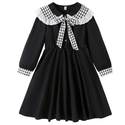 MyKids-USA® Long Sleeves Plaid Pattern Color Patchwork Dress for Stylish Girls
