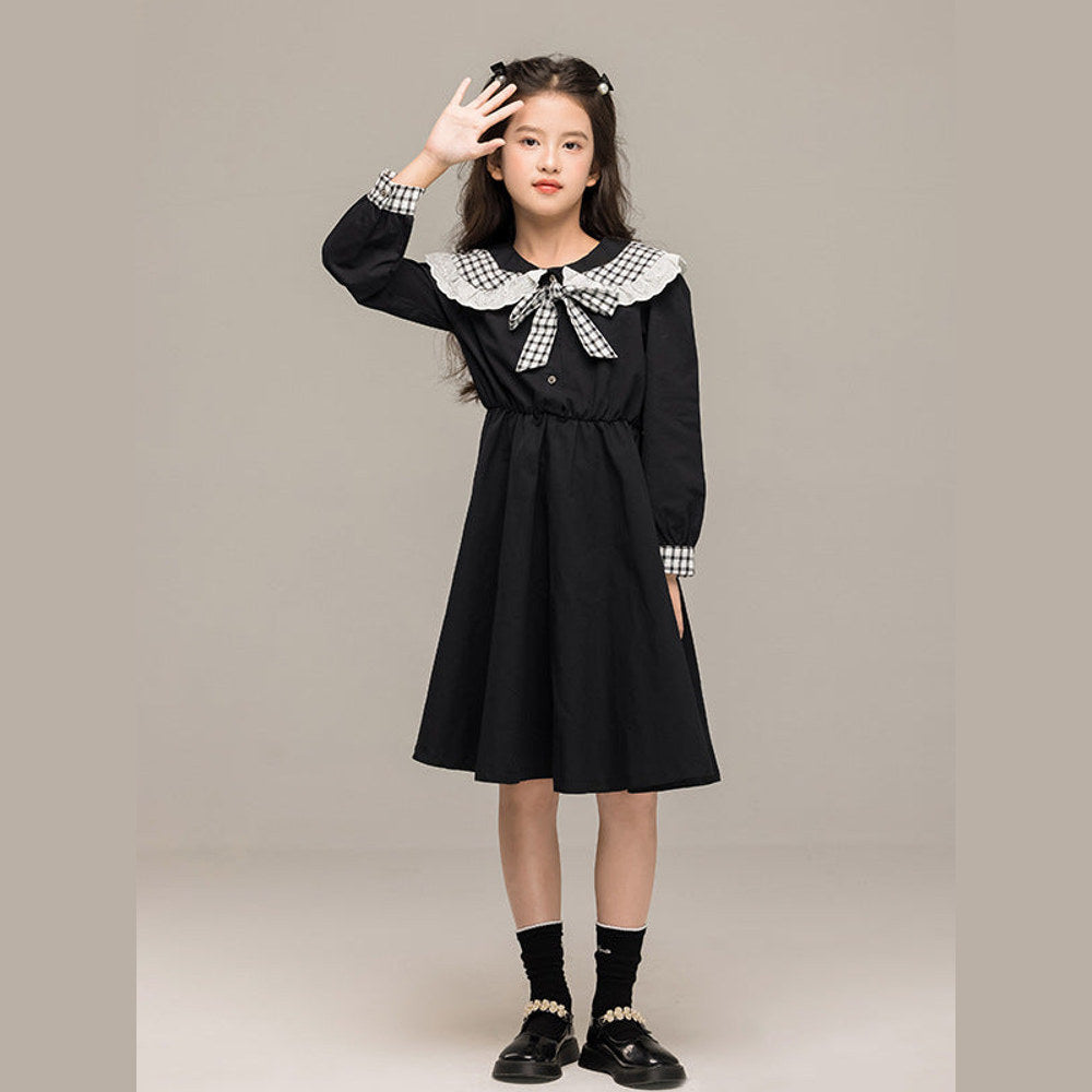 MyKids-USA® Long Sleeves Plaid Pattern Color Patchwork Dress for Stylish Girls